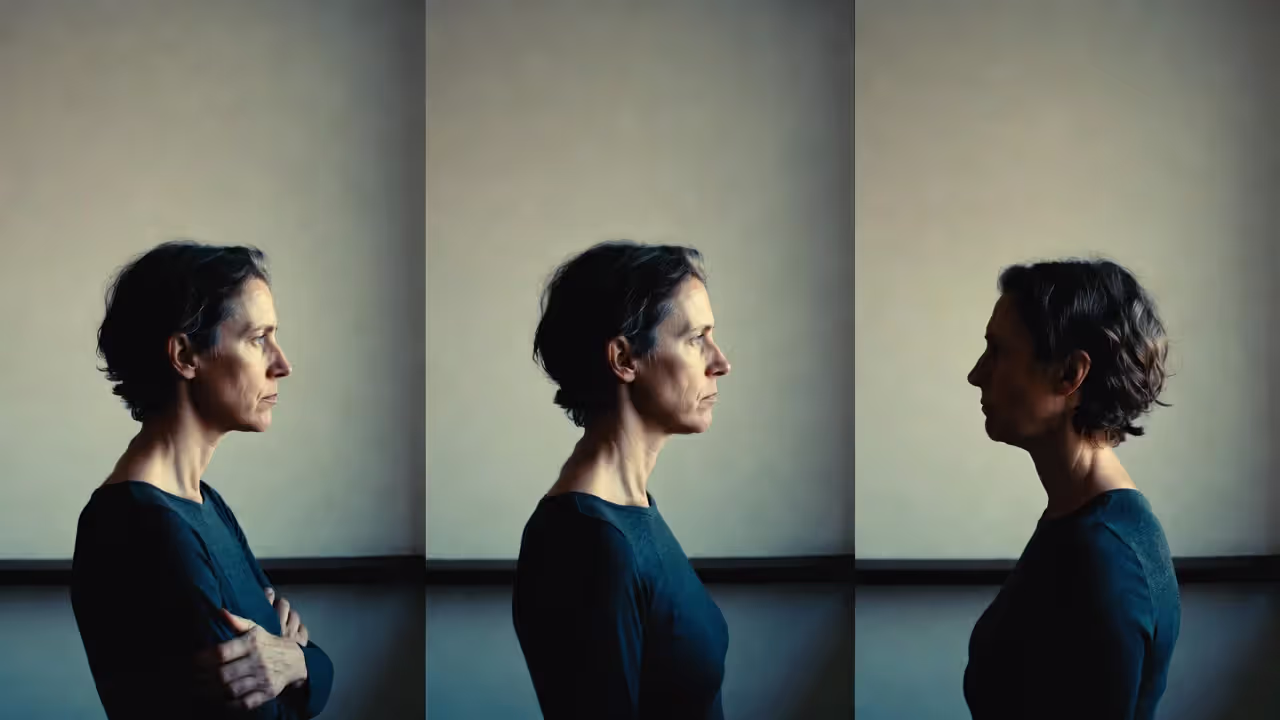 Triptych showing underactive, balanced, and overactive body language
