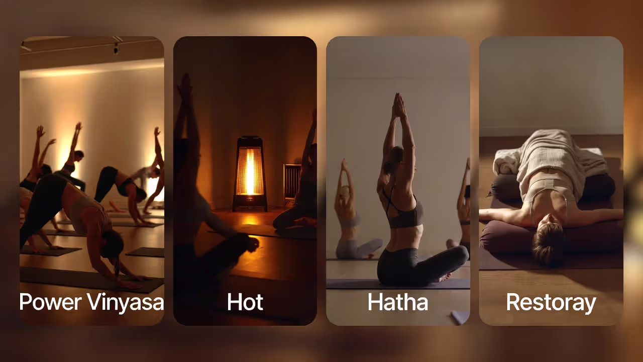 Comparison of different yoga styles from power to restorative.