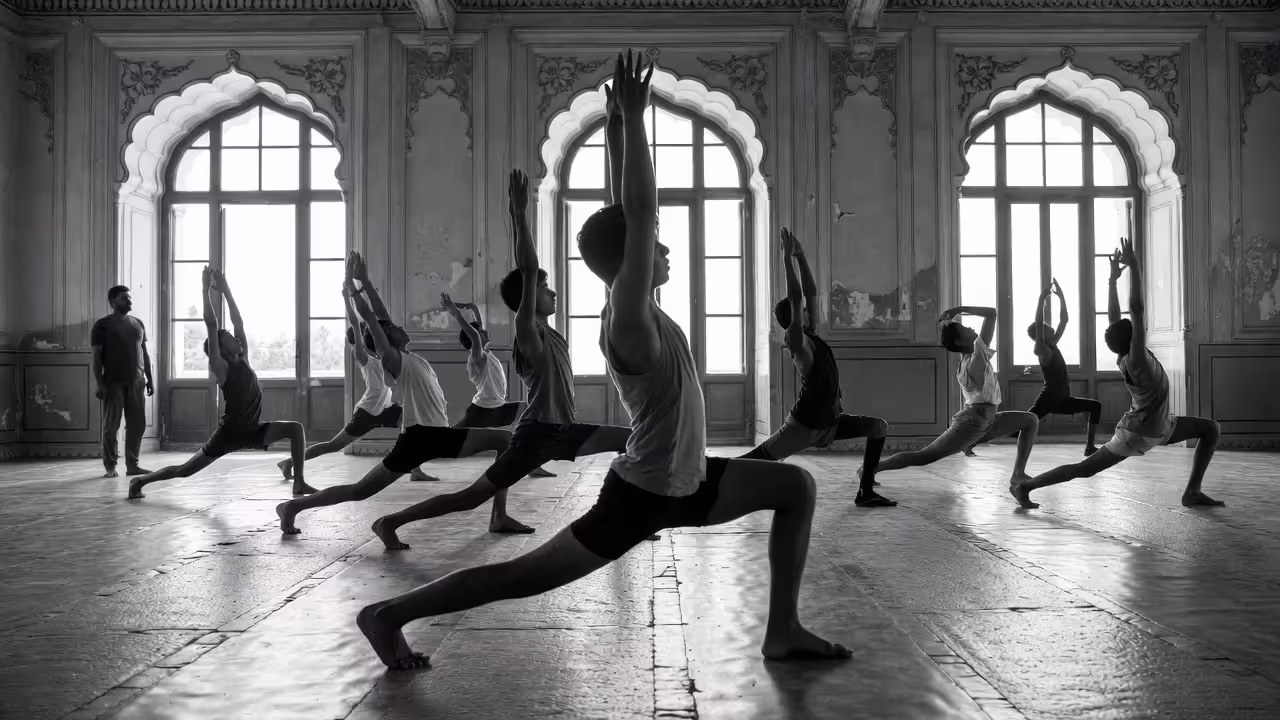 Group yoga practice during Krishnamacharya’s Mysore period.